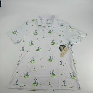 Rorie Whelan‎ Golf Polo Shirt XL Golfer Print Short Sleeve White Menswear